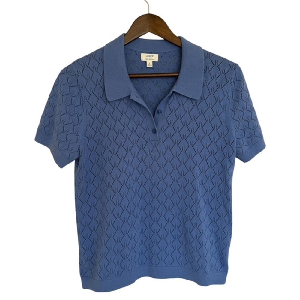 J. Crew Blue 100% Cotton Short Sleeve Sweater - Size Medium
